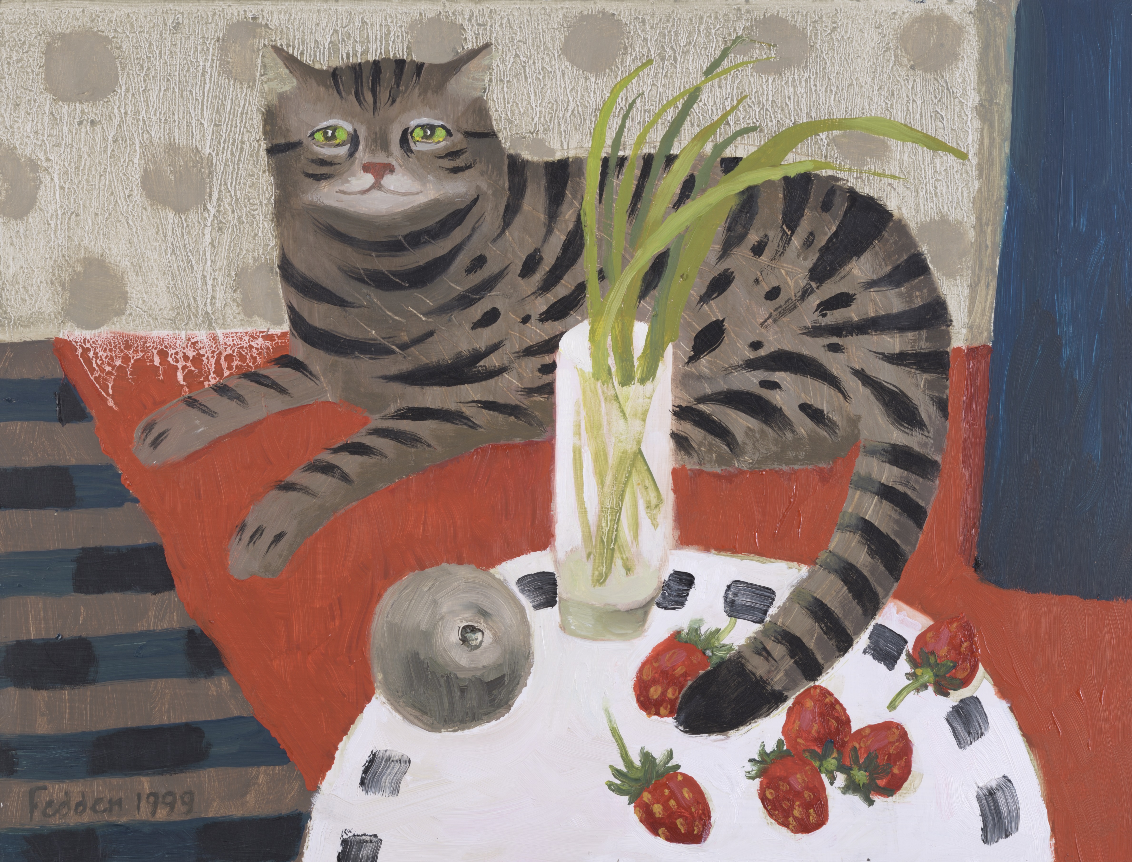 Image: Cat with Strawberries, Mary Fedden, 1999