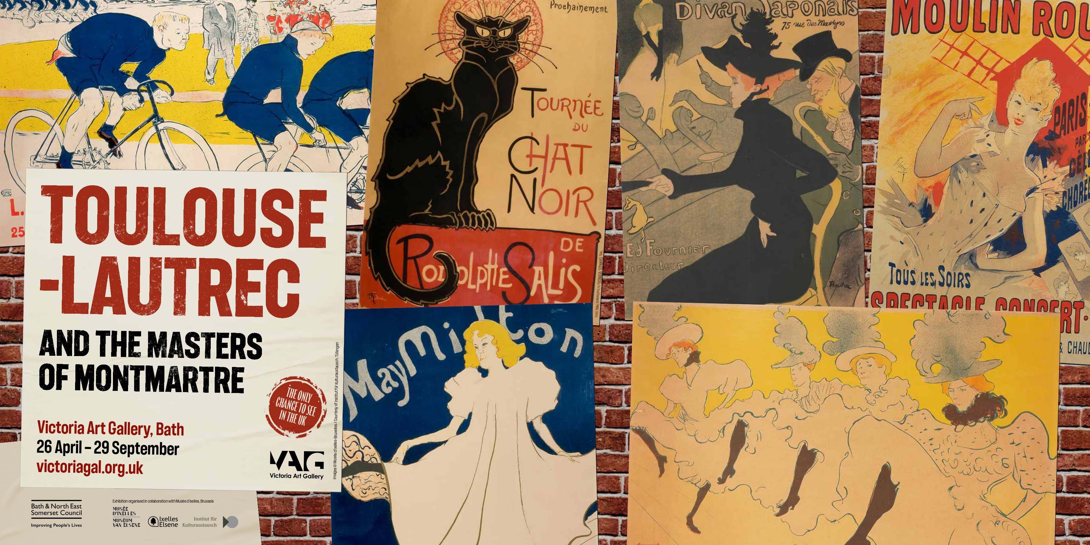 artwork for Toulouse Lautrec showing a brick wall decorated with posters